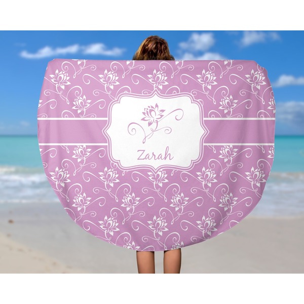 Lotus Flowers Round Beach Towel - In Use