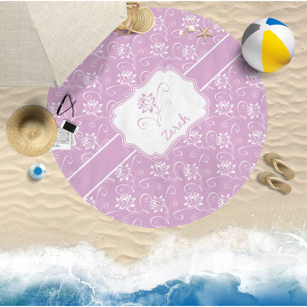 Lotus Flowers Round Beach Towel Lifestyle