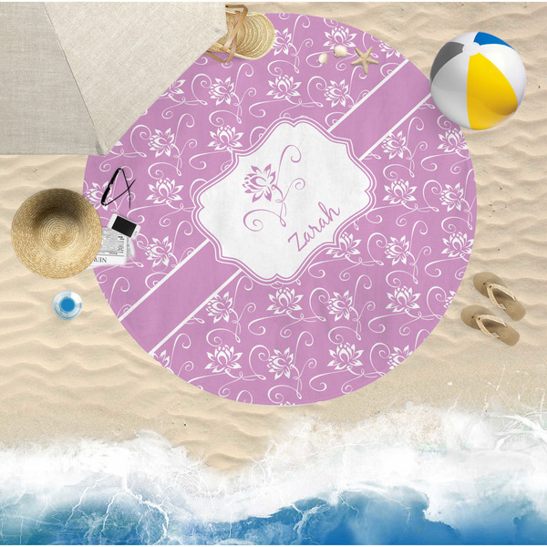 Lotus Flowers Round Beach Towel Lifestyle