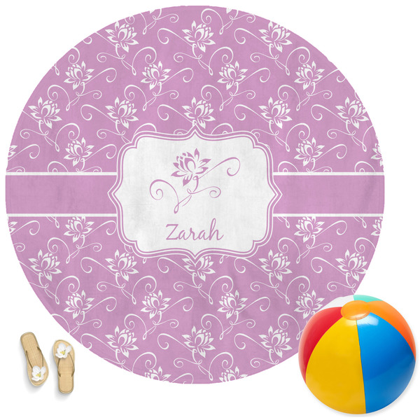 Custom Lotus Flowers Round Beach Towel (Personalized)