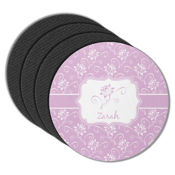 Custom Lotus Flowers Round Rubber Backed Coasters - Set of 4 (Personalized)