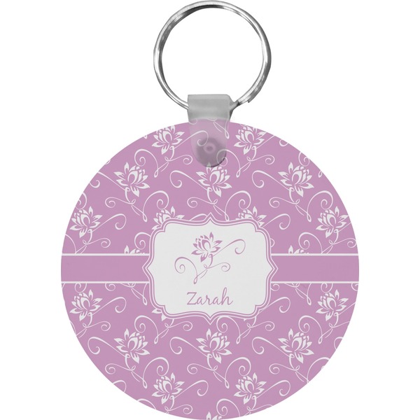 Custom Lotus Flowers Round Plastic Keychain (Personalized)