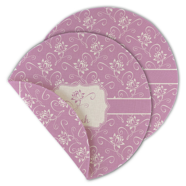 Custom Lotus Flowers Round Linen Placemat - Double Sided (Personalized)