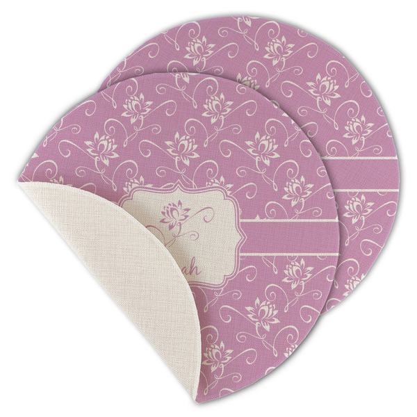Custom Lotus Flowers Round Linen Placemat - Single Sided - Set of 4 (Personalized)