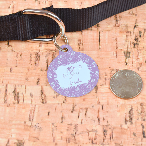 Lotus Flowers Round Pet ID Tag - Large - In Context