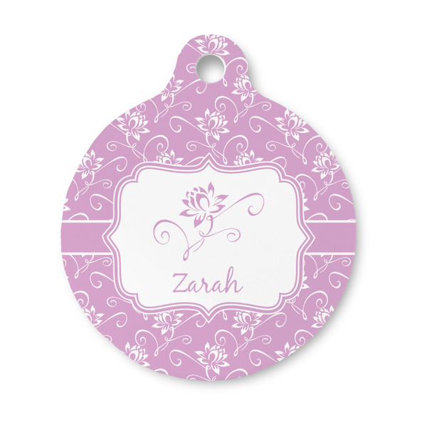 Custom Lotus Flowers Round Pet ID Tag - Small (Personalized)