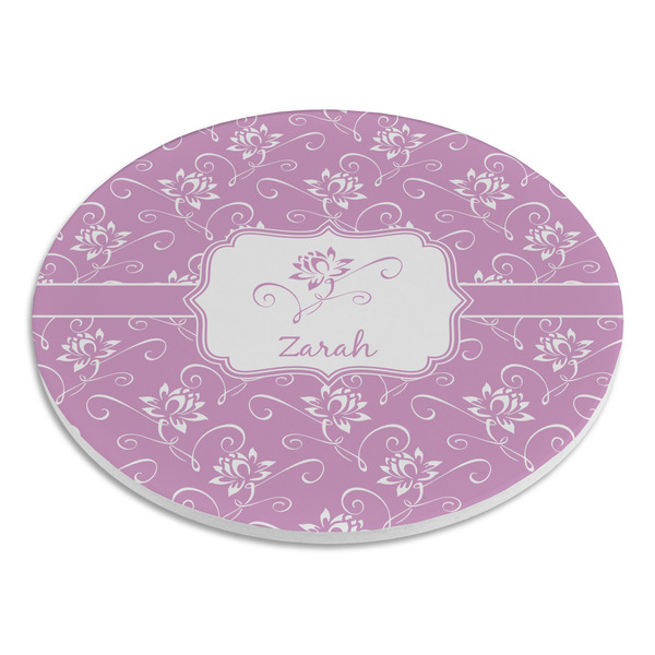 Lotus Flowers Round Stone Trivet - Angle View