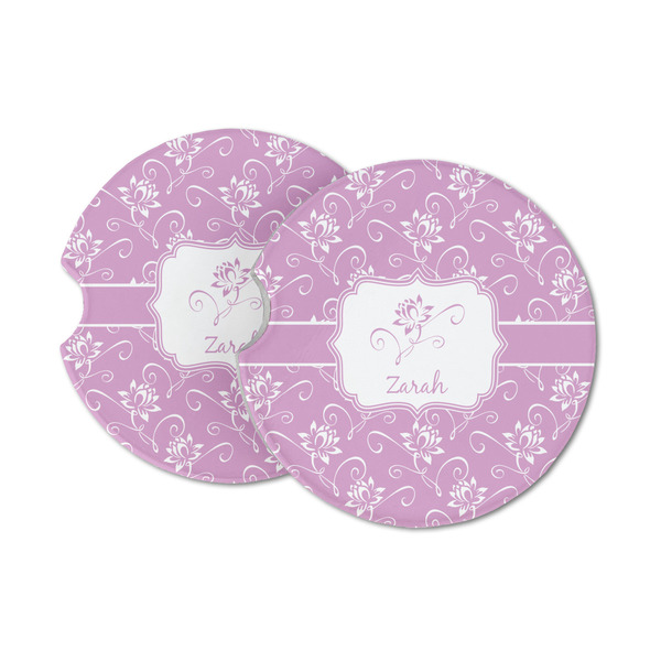 Custom Lotus Flowers Sandstone Car Coasters - Set of 2 (Personalized)