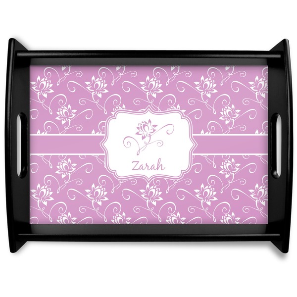 Custom Lotus Flowers Black Wooden Tray - Large (Personalized)