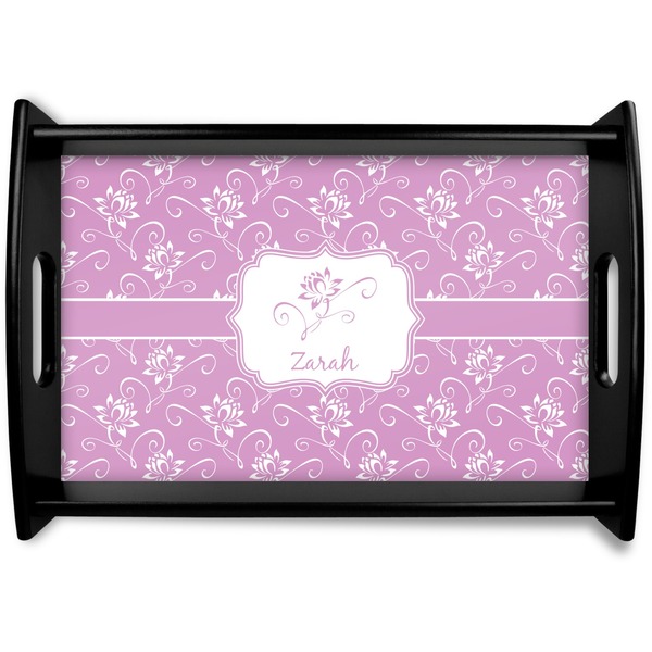 Custom Lotus Flowers Black Wooden Tray - Small (Personalized)