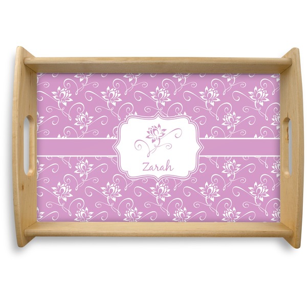 Custom Lotus Flowers Natural Wooden Tray - Small (Personalized)