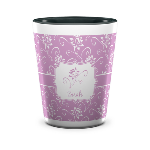 Custom Lotus Flowers Ceramic Shot Glass - 1.5 oz - Two Tone - Set of 4 (Personalized)