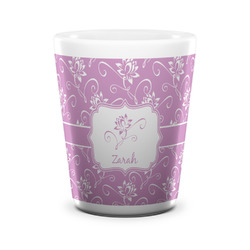 Lotus Flowers Ceramic Shot Glass - 1.5 oz - White - Set of 4 (Personalized)