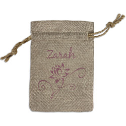 Lotus Flowers Small Burlap Gift Bag - Front (Personalized)
