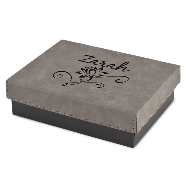 Custom Lotus Flowers Small Gift Box w/ Engraved Leather Lid (Personalized)