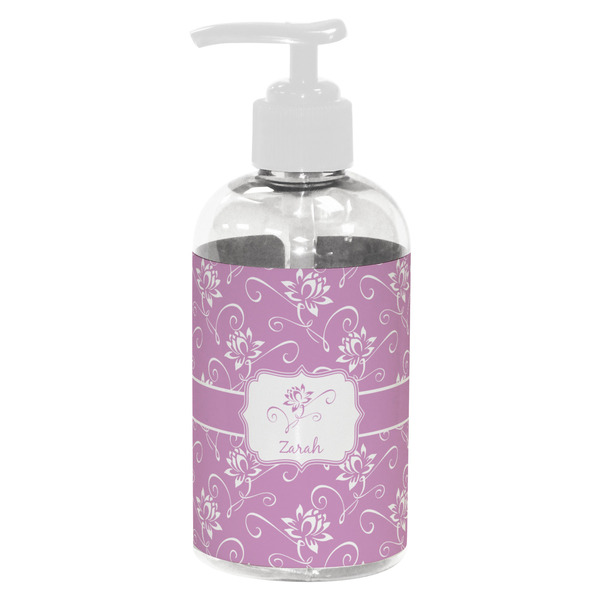 Custom Lotus Flowers Plastic Soap / Lotion Dispenser (8 oz - Small - White) (Personalized)