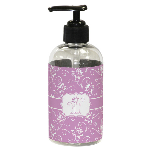 Custom Lotus Flowers Plastic Soap / Lotion Dispenser (8 oz - Small - Black) (Personalized)