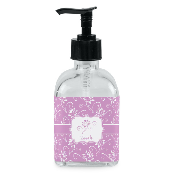 Custom Lotus Flowers Glass Soap & Lotion Bottle - Single Bottle (Personalized)