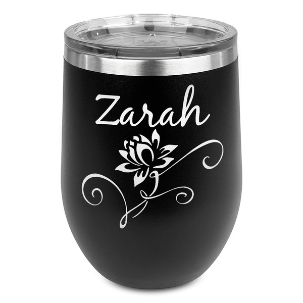 Custom Lotus Flowers Stemless Wine Tumbler - 5 Color Choices - Stainless Steel  (Personalized)