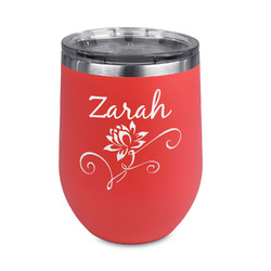 Lotus Flowers Stemless Stainless Steel Wine Tumbler - Coral - Double Sided (Personalized)