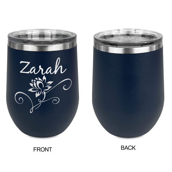 Lotus Flowers Stainless Wine Tumblers - Navy - Single Sided - Approval