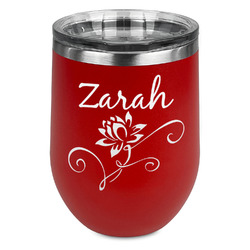 Lotus Flowers Stemless Stainless Steel Wine Tumbler - Red - Double Sided (Personalized)