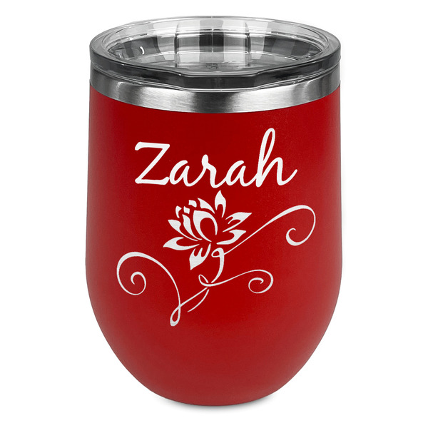 Custom Lotus Flowers Stemless Stainless Steel Wine Tumbler - Red - Double Sided (Personalized)