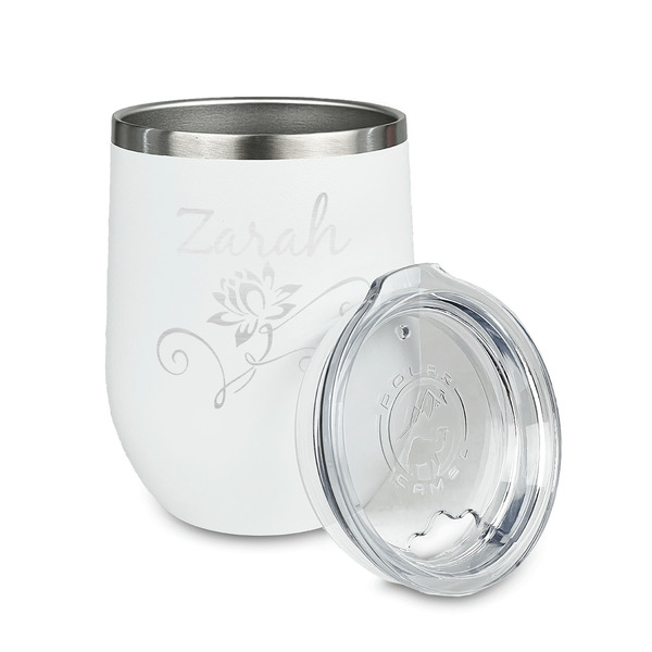 Lotus Flowers Stainless Wine Tumblers - White - Double Sided - Alt View