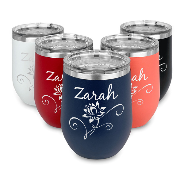 Lotus Flowers Steel Wine Tumblers Multiple Colors