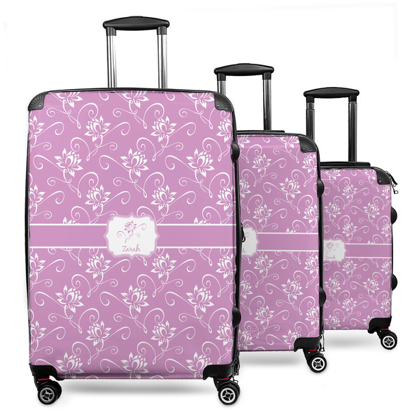 Custom Lotus Flowers 3 Piece Luggage Set - 20" Carry On, 24" Medium Checked, 28" Large Checked (Personalized)