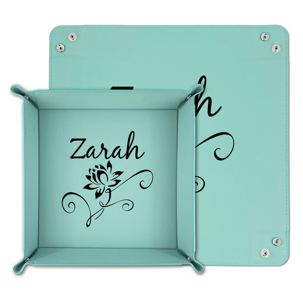 Lotus Flowers Teal Faux Leather Valet Trays - PARENT MAIN