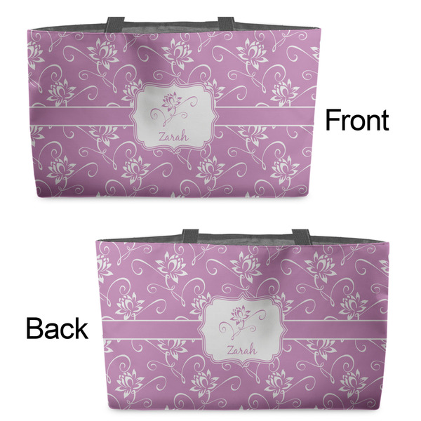 Lotus Flowers Tote w/Black Handles - Front & Back Views
