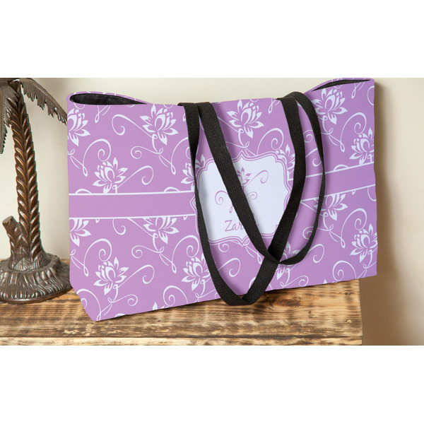 Lotus Flowers Tote w/Black Handles - Lifestyle View