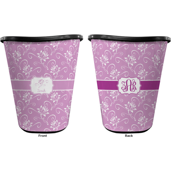 Lotus Flowers Trash Can Black - Front and Back - Apvl