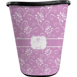 Lotus Flowers Waste Basket - Single Sided (Black) (Personalized)