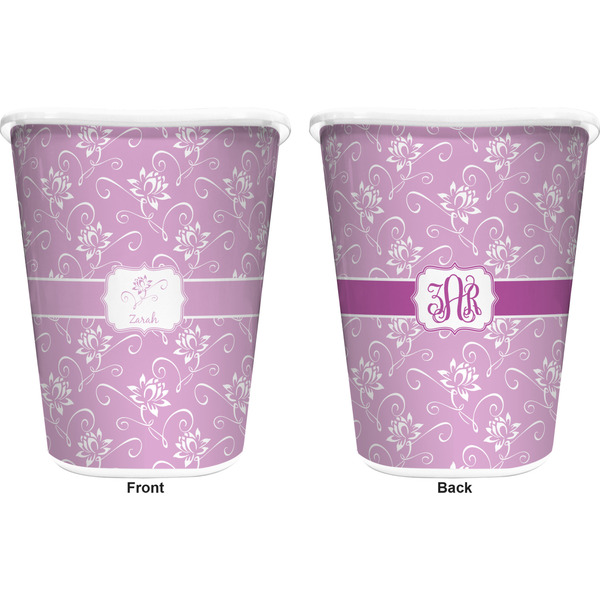 Lotus Flowers Trash Can White - Front and Back - Apvl