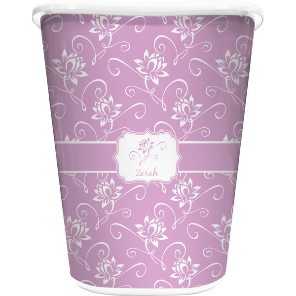 Custom Lotus Flowers Waste Basket - Double Sided (White) (Personalized)
