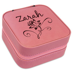 Lotus Flowers Travel Jewelry Boxes - Pink Leather (Personalized)