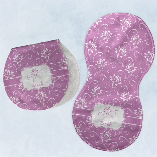 Custom Lotus Flowers Burp Pads - Velour - Set of 2 w/ Name or Text