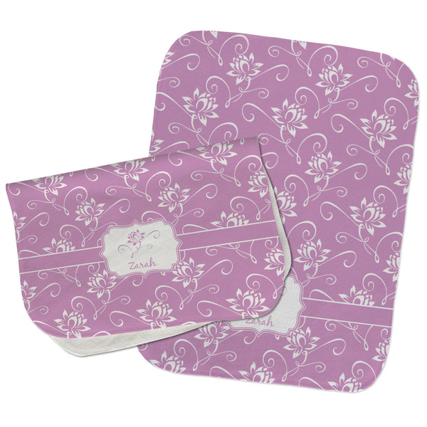 Lotus Flowers Two Rectangle Burp Cloths - Open & Folded