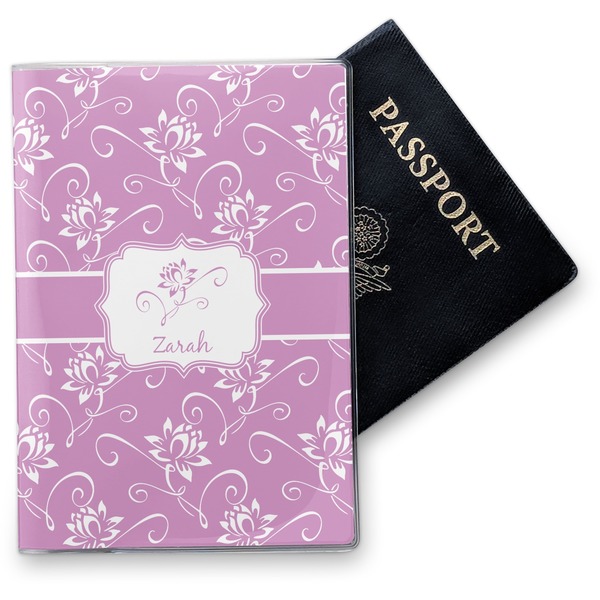 Custom Lotus Flowers Vinyl Passport Holder (Personalized)