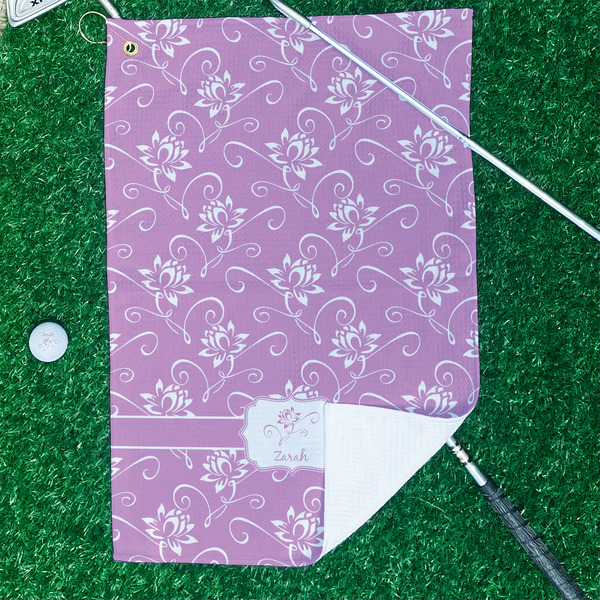 Lotus Flowers Waffle Weave Golf Towel - In Context