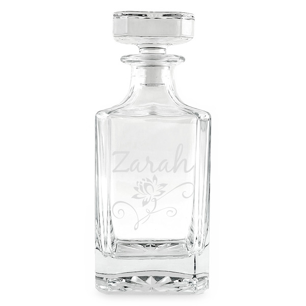 Lotus Flowers Whiskey Decanter - 26oz Square - FRONT