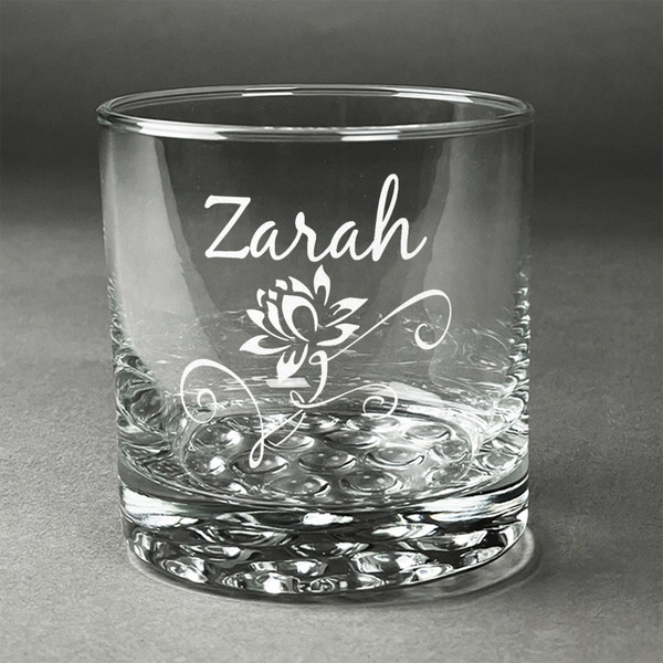 Custom Lotus Flowers Whiskey Glass - Engraved (Personalized)
