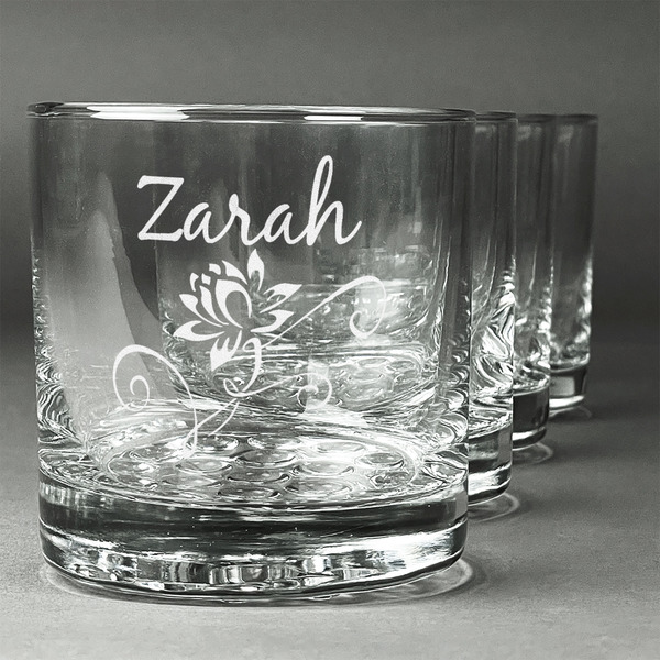 Custom Lotus Flowers Whiskey Glasses (Set of 4) (Personalized)
