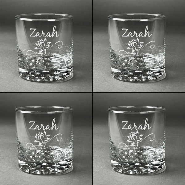 Lotus Flowers Whiskey Glasses - Set of 4 all Engraved