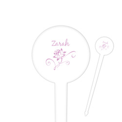 Lotus Flowers 4" Round Plastic Food Picks - White - Single Sided (Personalized)