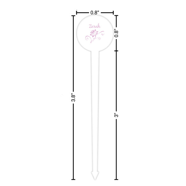 Lotus Flowers White Plastic 4" Food Pick - Round - Dimensions