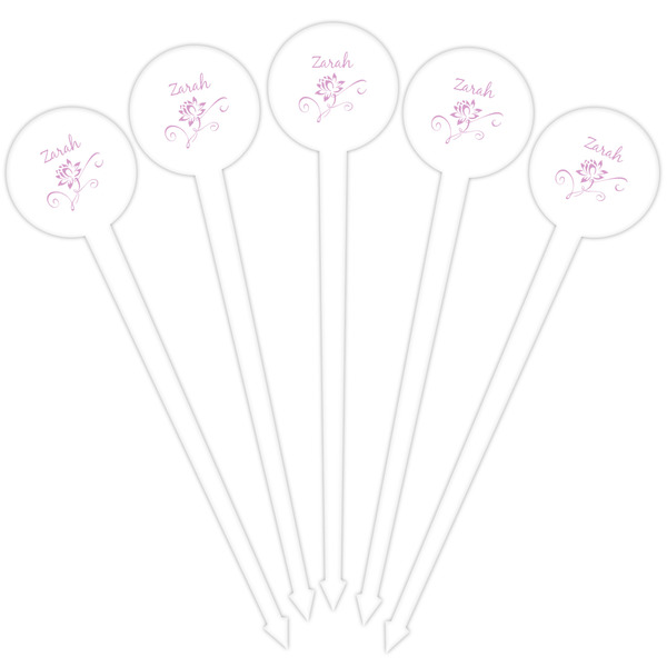 Lotus Flowers White Plastic 4" Food Pick - Round - Fan View