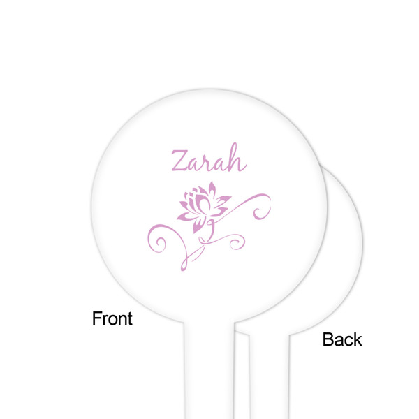Lotus Flowers White Plastic 4" Food Pick - Round - Single Sided - Front & Back